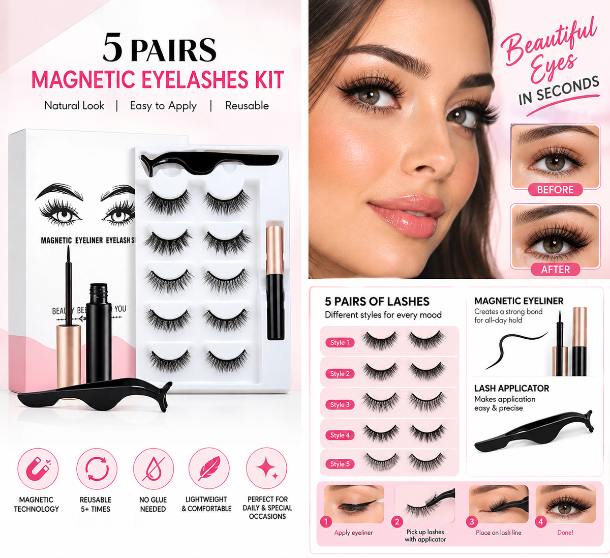 5 Pairs Magnetic Eyelashes Kit